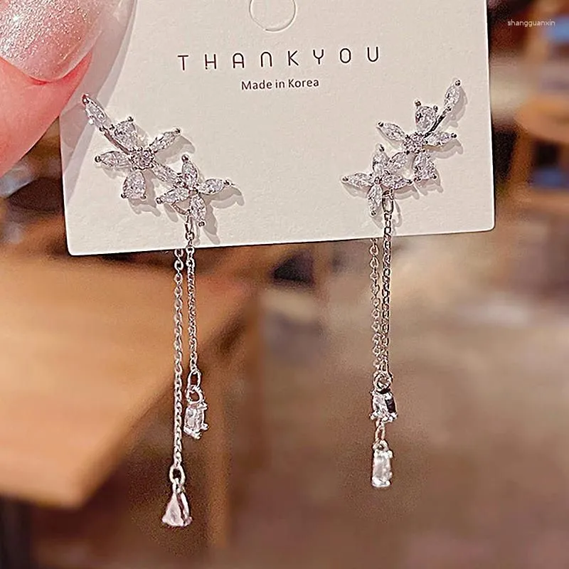 Dangle Earrings 2024 Fashion Korean Hanging Women Long Tassel Drop For Bohemian Zircon Wedding Jewelry Gift