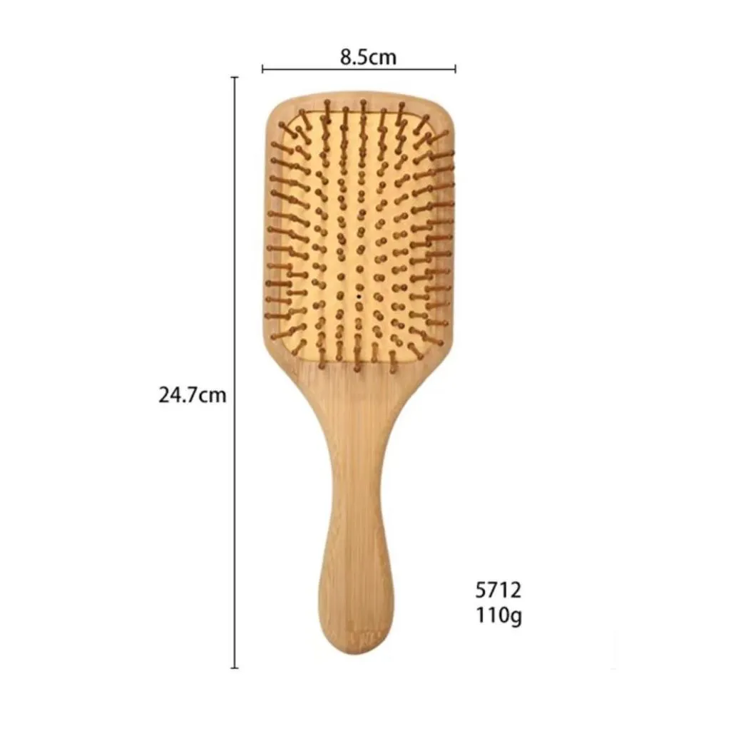 Hair Brushes Bamboo Detangling Brush Curved Mas Comb Portable Hairbrush For Women Straight Curly Styling Drop Delivery Otwce