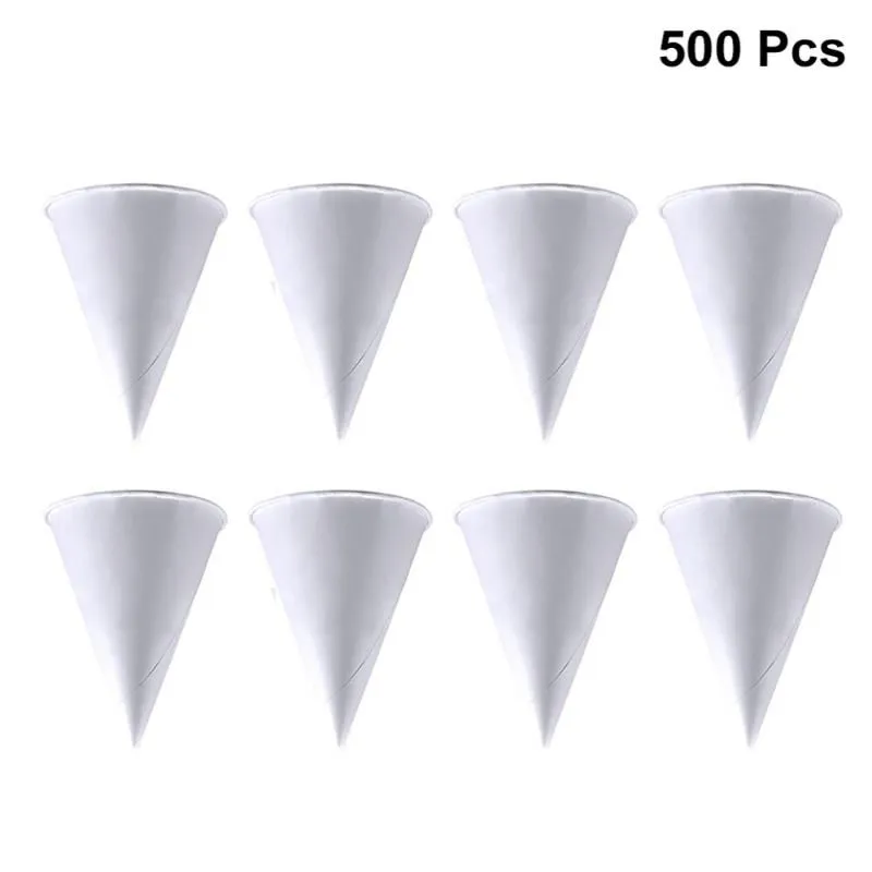 500pcs Disposable Cone Paper Cups White Ice Cream Container Eco-friendly Water Cup For Airport Street Stall Restaurant & Straws297B