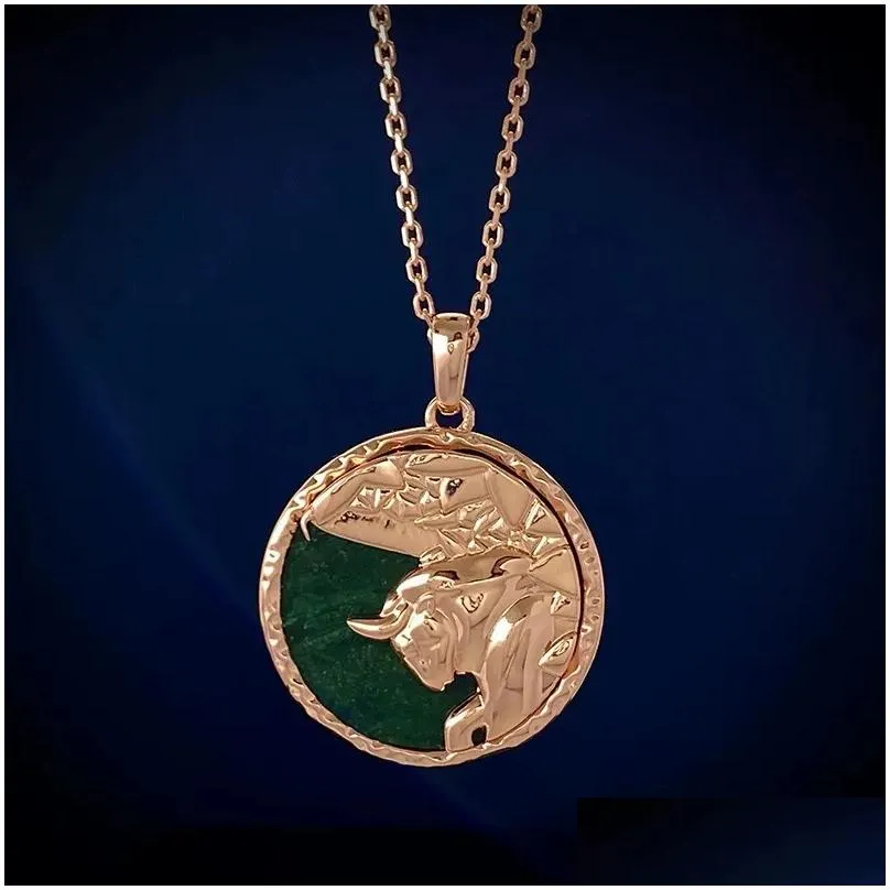 Pendant Necklaces Jewelry Zodiac Gemstone Onyx Necklace 18K Rose Gold Light Luxury Gift Drop Delivery Pendants Otyxq