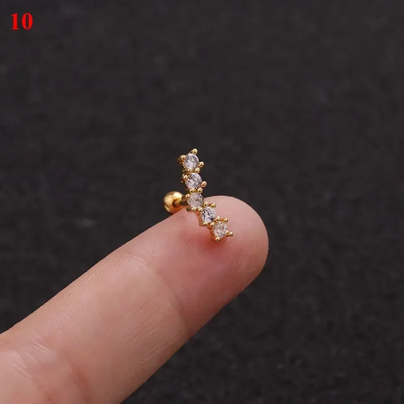 Stud Earrings Ear Ring Lady Rose Curved Cz Cartilage Rook Conch Screw Back Earring Stainless Steel Piercing Jewelry