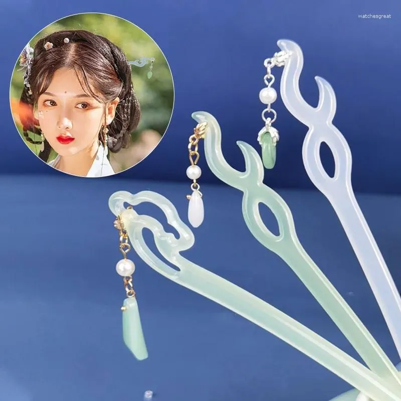 Hair Clips Chinese Style Tassel Stick Vintage Hanfu Pearl Fork Acetate Chopsticks Women Jewelry Accessory Hairpin