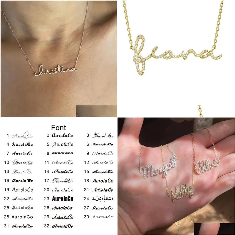 Pendant Necklaces Diamond Name Necklace Custom Handwritten Personalized Crystal For Women Zirconia Gifts 220716 Drop Delivery Jewelry Dhgr5