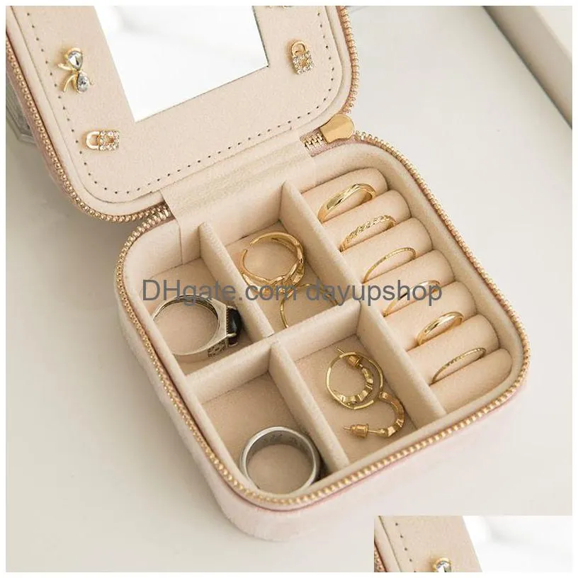 Jewelry Boxes 10X10X Veet Organizer Display Case With Zipper Travel Ring Box Necklace Storage Women Girls Gift Amp Bags Drop Delivery Dhgko