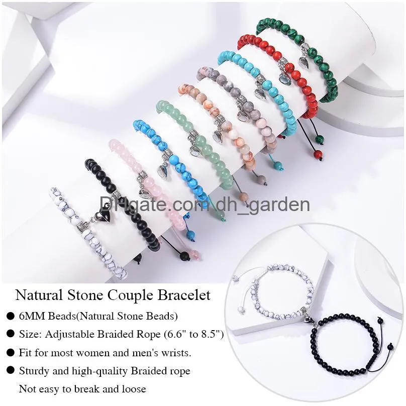 Beaded 2Pcs/Set Magnetic Distance Bead Bracelet Couple Minimalist Heart Lovers Matching Friendship Bracelets For Women Drop Dhgarden Dh2Ng