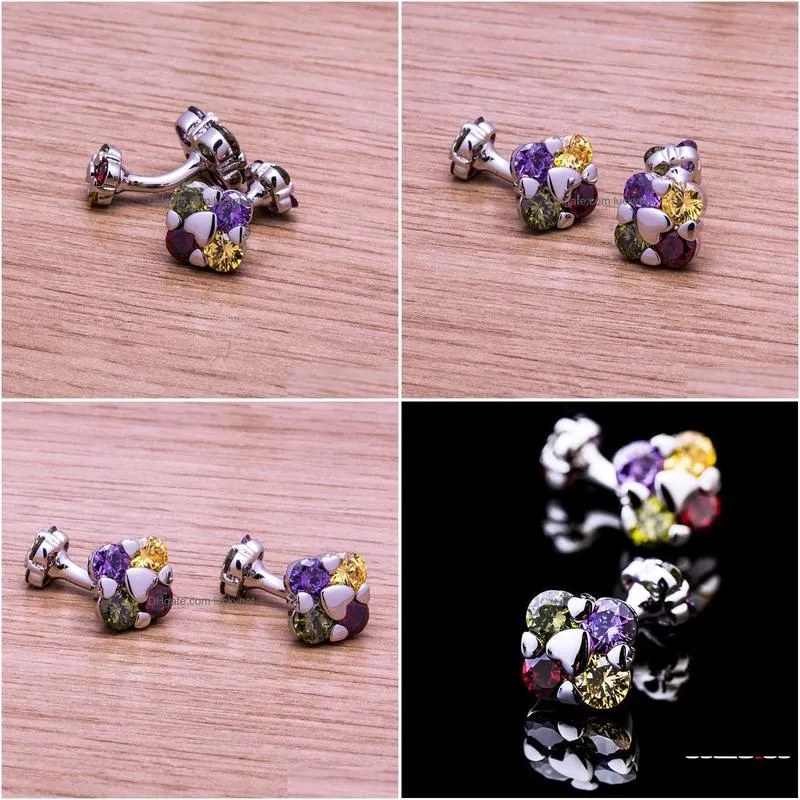 Cuff Links Kflk Jewelry Fashion Brand Of Shirts Cufflinks Mticolor Crystal Cufflink Wedding Button Male High Quality Guests 230824 Dr Dhkkq