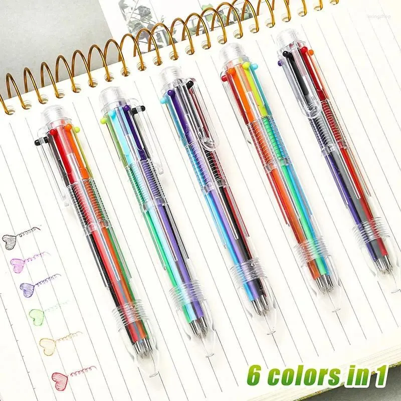 wholesale 6Pcs Markers Ballpoint Pens Korean Creative Stationery Colourful Children`s School Supplies 6 Colours In One Pen