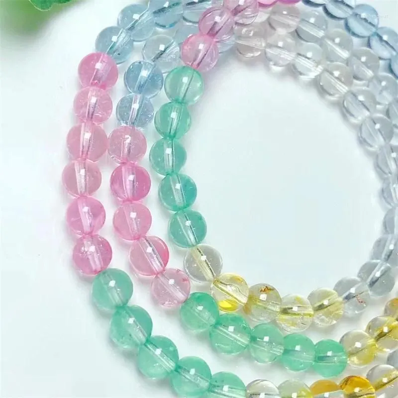 Strand Natural Colored Quartz Triple Circle Bracelet Healing Fashion Reiki Crystal Fengshui Jewelry Birthday Gift 6MM 1pcs