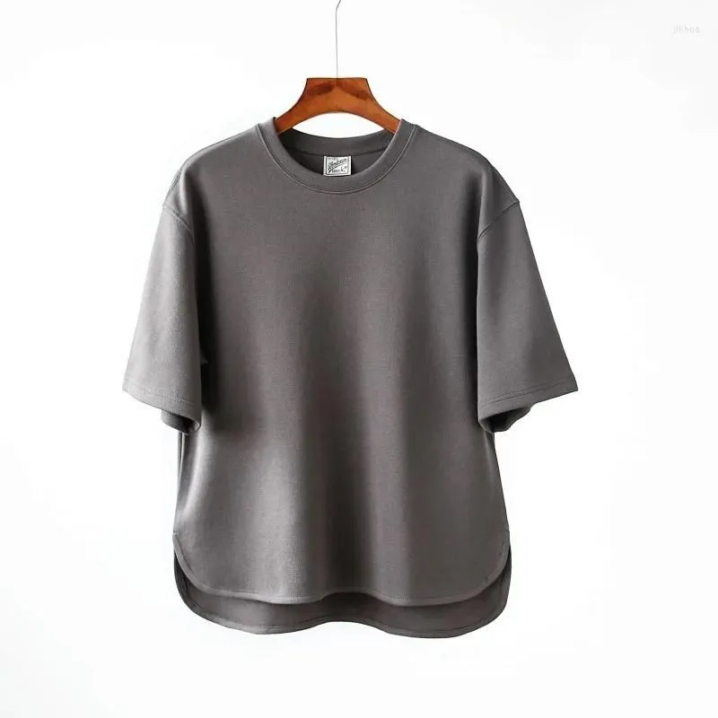 Men`s T Shirts 320g Air Layer Round Neck Small Split Loose Large Men`s High Street Arc Hem Export Old American Short Sleeve T-shirt