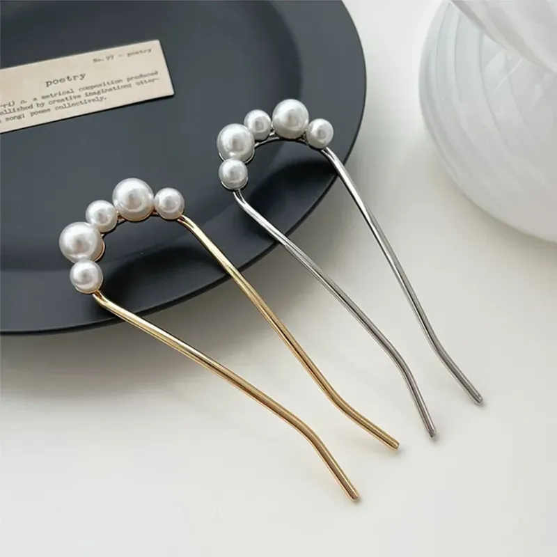 Hair Clips Korean U-shaped Pearl Hairpins Simple Metal Shell Clip Pins Women Girls Sticks Bun Maker Styling Accessories