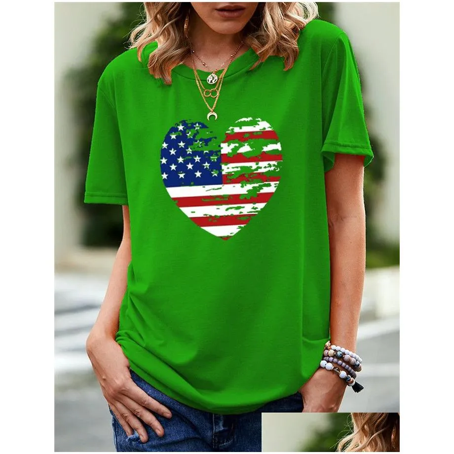 Women`S Plus Size T-Shirt Oc-Vinda P0010 Large Short Sleeve Summer Womens National Flag Pattern Cartoon Heart Top Personalized Custom Dhoo7