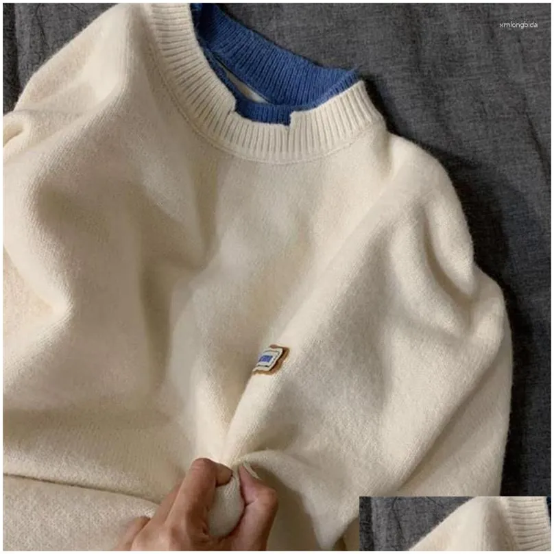 Men`s Sweaters Knitted Sweater Men Fashion 2023 Autumn Winter Solid Fake Two-piece Pullovers Loose O-neck Knitwear Male Casual