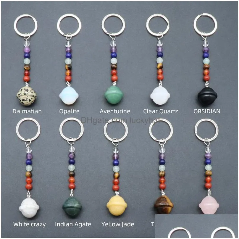 Key Rings Planets Statue 7 Chakra Beads Chains Stone Carved Charms Keychains Healing Crystal Keyrings For Women Men Christmas Gift Dr Dhiho