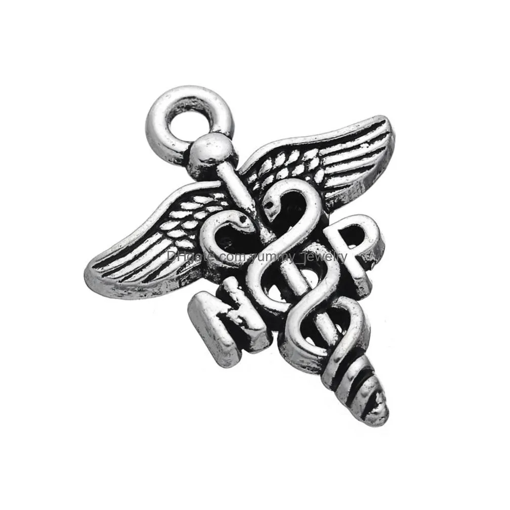 Charms Vintage Sier Plated Retro I Love Nursing Nurse Practitioner Np Caduceus Charm Graduation Jewelry Drop Delivery Findings Compone Dhjxh