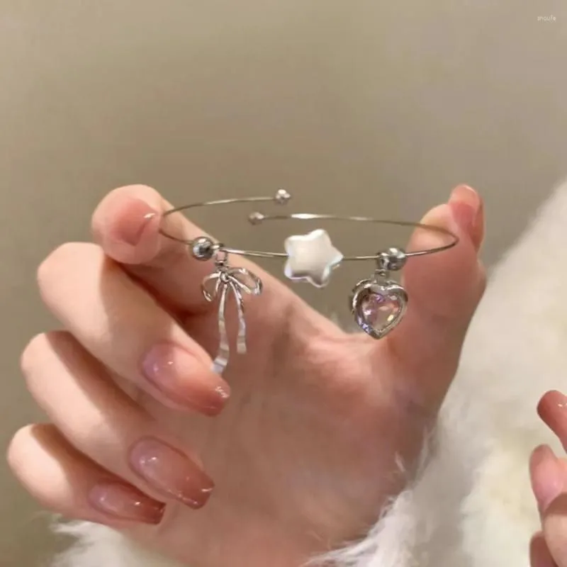 Charm Bracelets Fashion Pink Crystal Zircon Heart Bowknot Star Pendant Bracelet For Girl Korean Aesthetic Y2k Jewelry Accessories Gift