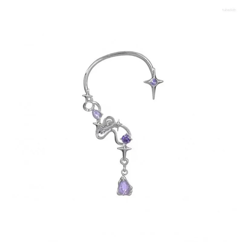 Backs Earrings 1Pcs Unique Design Purple Crystal Cross Star Ear Bone Clip Women`s Tassel Hanging Hip Hop Punk Earring Jewelry