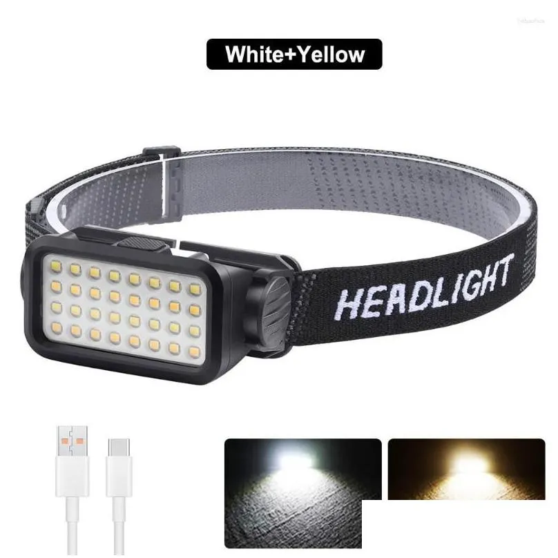 Headlamps Powerful COB LED Headlamp USB Rechargeable Headlight Waterproof Head Lamp For Camping Hiking Fishing Hunting Emergency