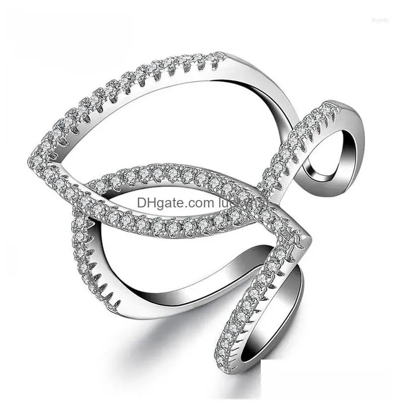 Cluster Rings Gorgeous High Quality 925 Sterling Sier Irregar Opening Finger For Women Female Bright Cubic Zirconia Jewelry Drop Deli Dhsge