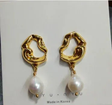 Dangle Earrings Brass With 18K Gold Natural Baroque Pearl Drop Punk Party Gown Runway Rare Korean Japan INS Boho Classic Top