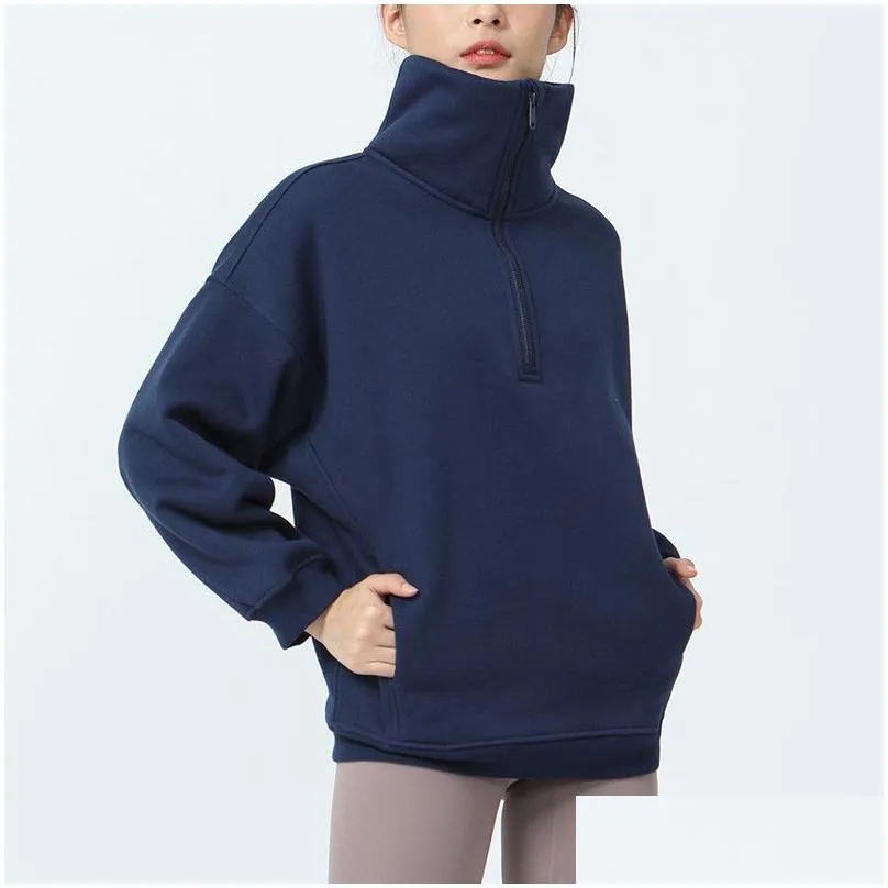 ll Women Thick Jacket Sweatshirt For Autumn Yoga Suit Jacket Ladies Gym Workout Coat Half Zipper Fleece Loose Workout Pullover LW031