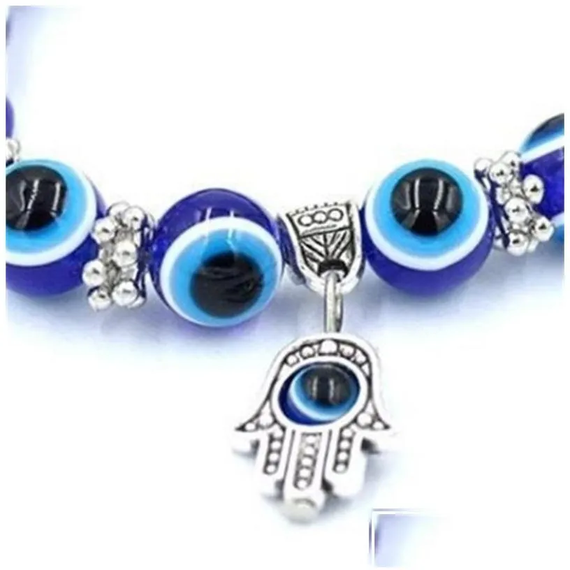 Charm Bracelets Wholesale Lucky Fatima Hamsa Hand Blue Evil Eye Charms Bangles Beads Turkish Pseras For Women New Jewelry 664 Q2 Dro Dhsal