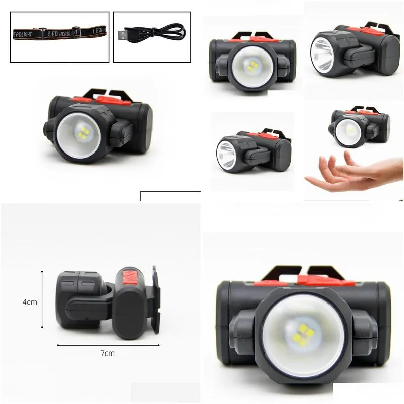 Dual Light Rotating LED Headlamp Rechargeable Fishing Lamp03391210