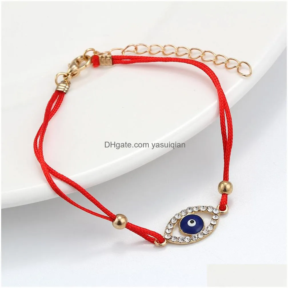 Charm Bracelets Turkish Blue Evil Eye Wrap For Women Crystal Fatima Hamsa Hand Cross Red String Rope Bangle Fashion Jewelry Drop Deli Dhxj1