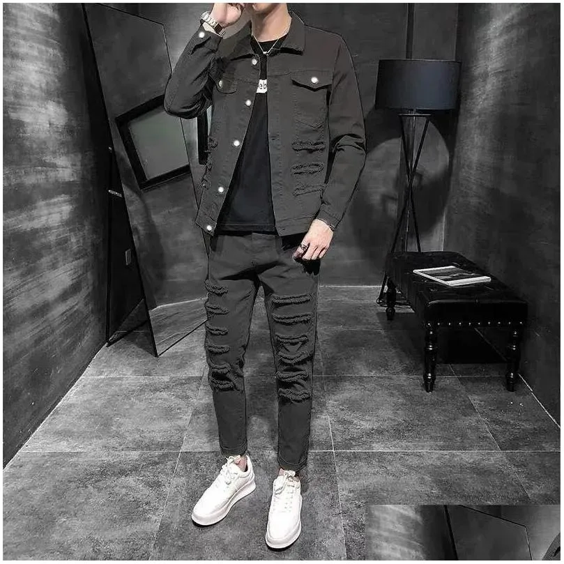 Men`S Tracksuits 2021 Korean Autumn Jacket Suit Mens Top Pants Two Piece Trend Sports Men Drop Delivery Apparel Clothing Dhezj