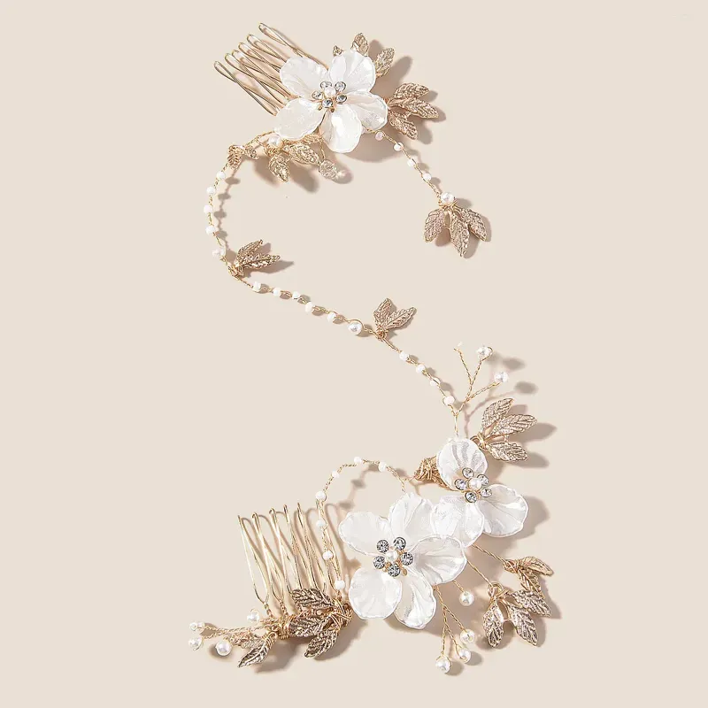 Hair Clips Wedding Comb Flower Exquisite Jewelry Leaves Design Sparkling Crystal Headpiece Pendant Pearls Headdresses Decor