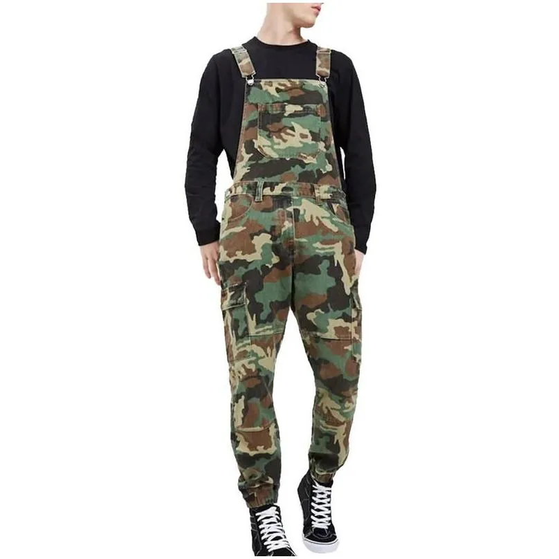 Men`S Jeans Men One Shoder Fashion Jumpsuit Casual Camouflage Print Jumpsuits Overalls Tracksuit Camo Suspender Pant Drop Delivery Ap Dh6Ra