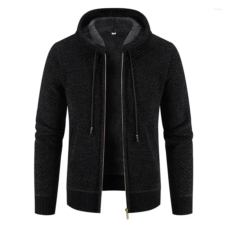 Men`s Sweaters 2024 Winter Solid Color Loose Plush Thickened Hooded Sweater Knitwear Large Casual Cardigan Coat