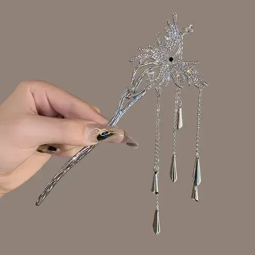 Hair Clips Elegant Luxurious Chinese Stick Pins For Women Fan Butterfly Handmade Hairpins Ornaments Accessories Jewelry