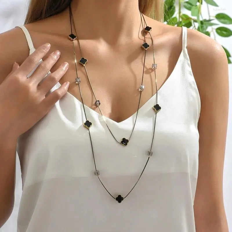 Pendant Necklaces Multi Layers Black Beads Chain Long & Pendants Trendy Jewelry Sweater Necklace Party Dress Accessories Gift