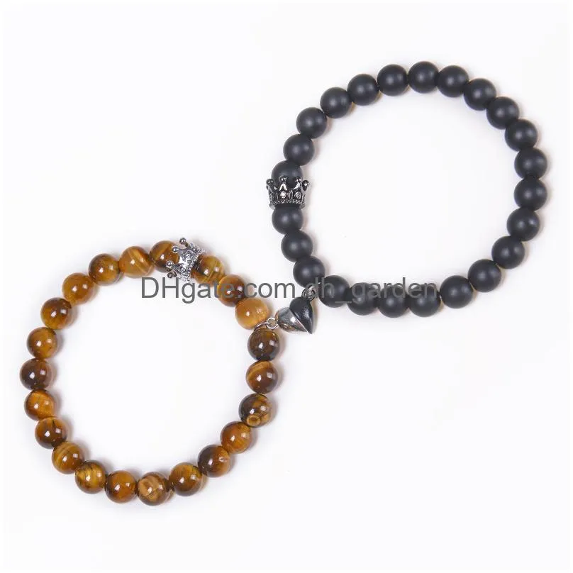 Beaded 2Pcs/Set Magnetic Distance Bead Bracelet Couple Minimalist Heart Lovers Matching Friendship Bracelets For Women Drop Dhgarden Dhidu