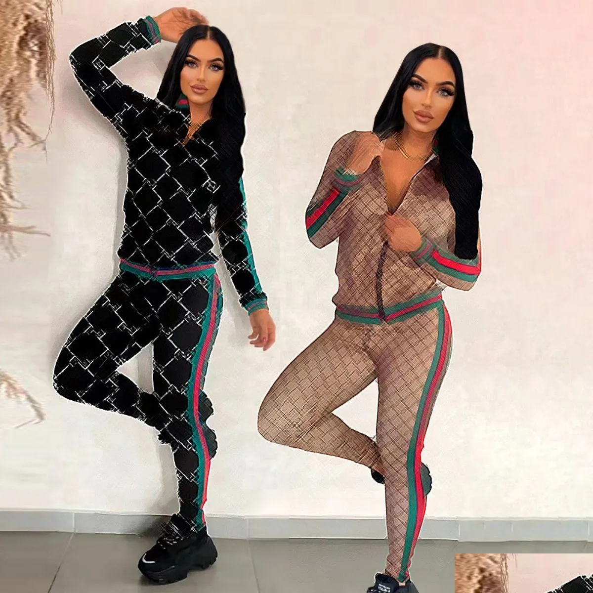 Casual Two Piece Pants Tracksuit Women Zip Jacket and Trouser Set Sweatsuits Free Ship