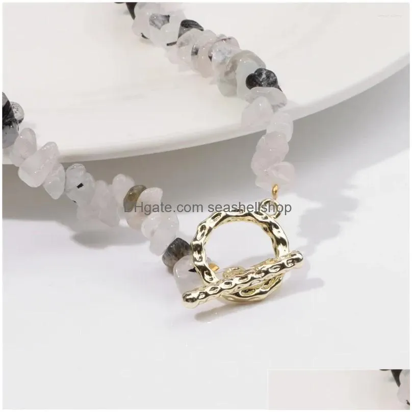 Pendant Necklaces Irregular Stone Chip Beads Necklace Crystals Moonstone Gravel Gold Color Alloy Charms Reiki Jewelry