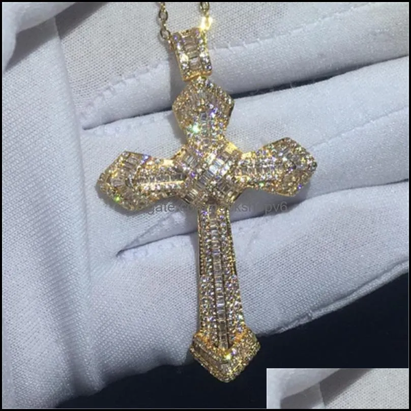 Pendant Necklaces 14K Gold Long Diamond Cross 925 Sterling Sier Party Wedding Pendants Necklace For Women Men Moissanite Jewelry Gift Dhssx