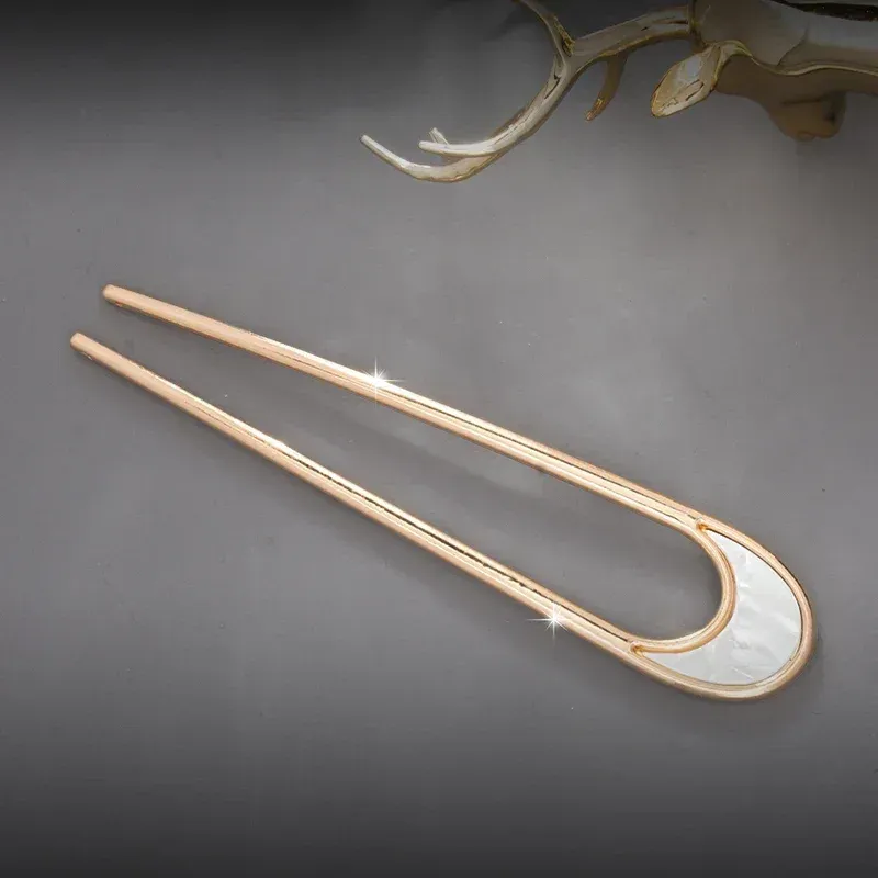 Hair Clips Fashion Luxury Silver Gold Color Elegant Shell Enamel Hairpin For Women Metal Stick Hairwear Accessories Jewelry