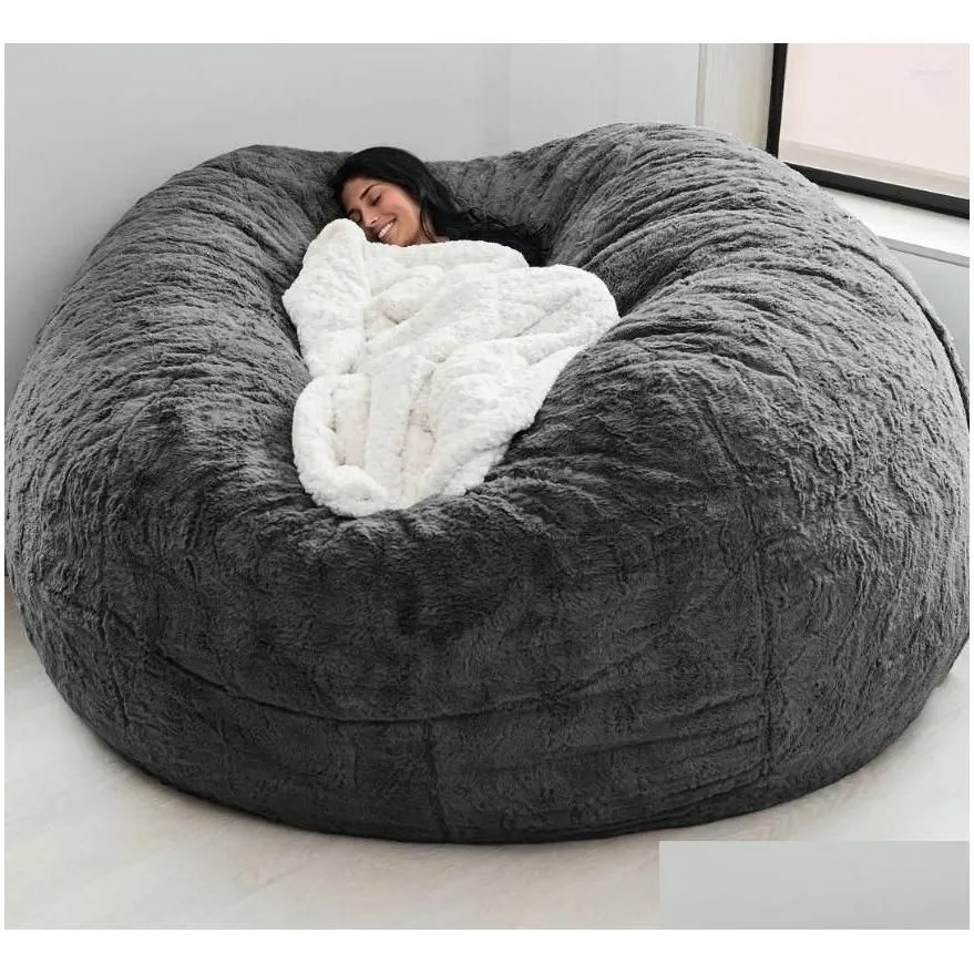 Chair Covers Ers Super Large 7Ft Nt Fur Bean Bag Er Living Room Furniture Big Round Soft Fluffy Faux Beag Lazy Sofa Bed Coat Drop De