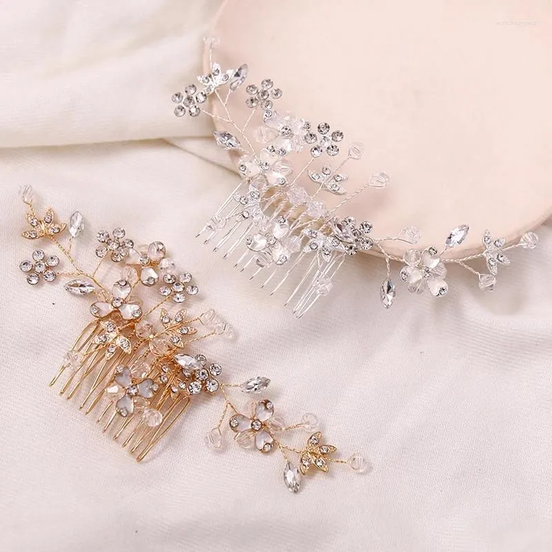 Hair Clips Crystal Rhinestone Flower Leaf Comb Vine Hairpin Headband Tiara For Women Bridal Wedding Accessories Jewelry