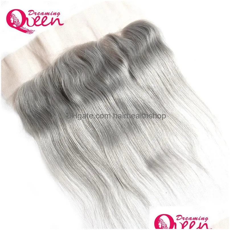 Grey Color Straight Lace Frontal Closure Ombre Brazilian Virgin Human Hair Gray 13X4 Ear to Ear Lace Frontal With Baby Hair