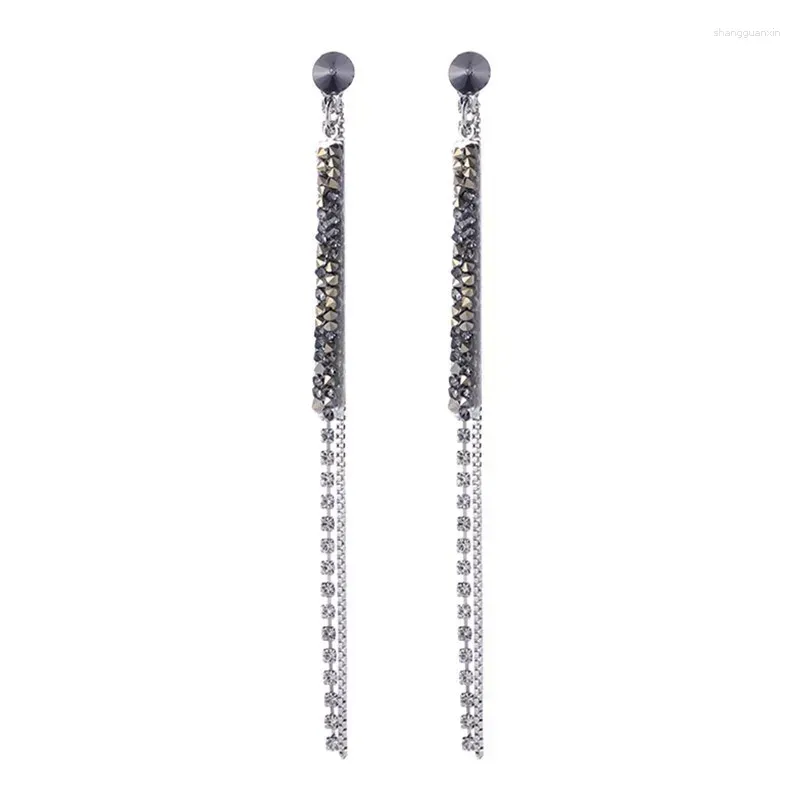 Dangle Earrings 2024tassel Crystal Rhinestone Silver Color Long Geometric Round Stud Earring For Women Beautiful Sexy Fashion Jewelry