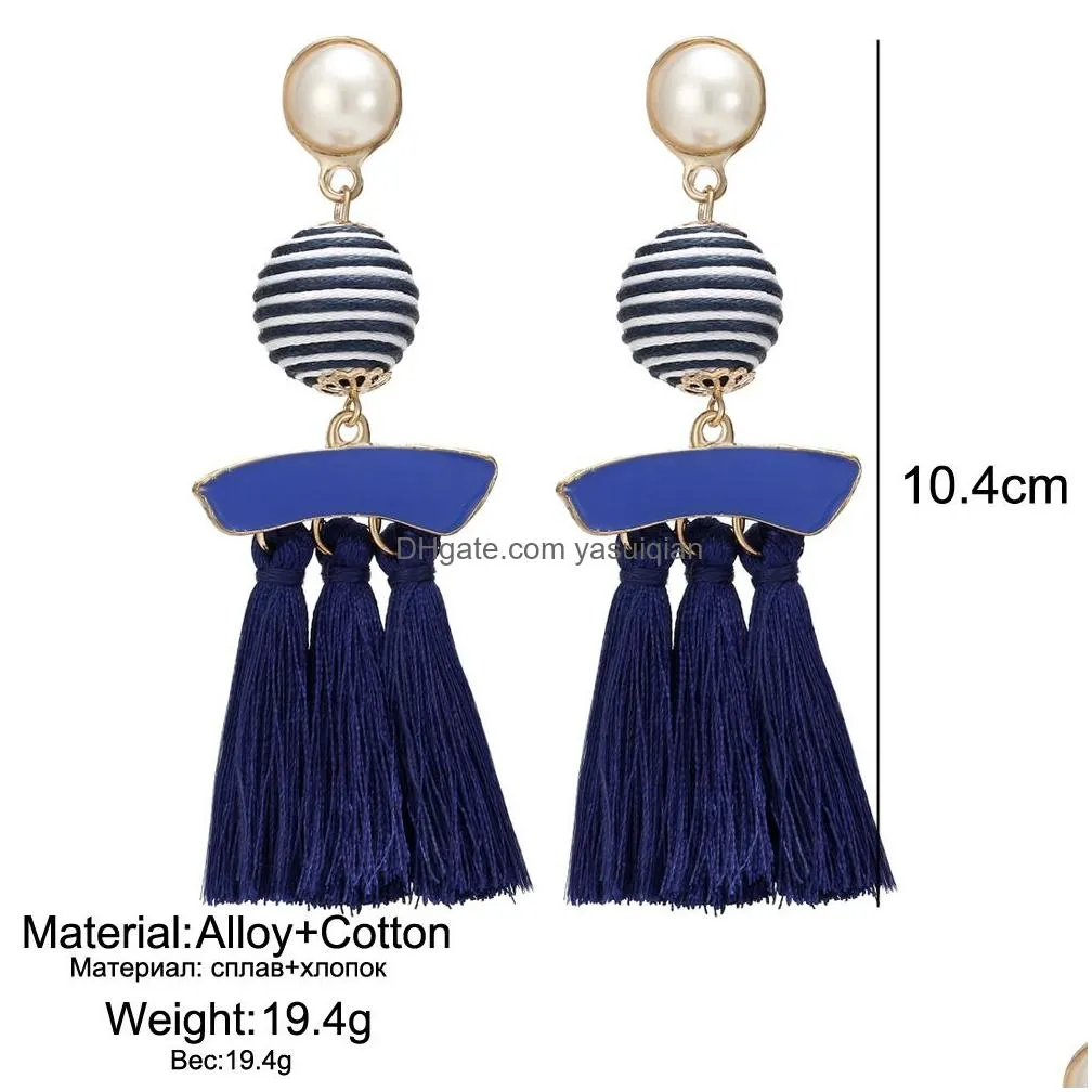 Dangle & Chandelier New Ethnic Boho Tassel Earrings For Women Line Ball Pearl Statement Long Drop Handmade Earring Charms Bohemian Je Dhvn3