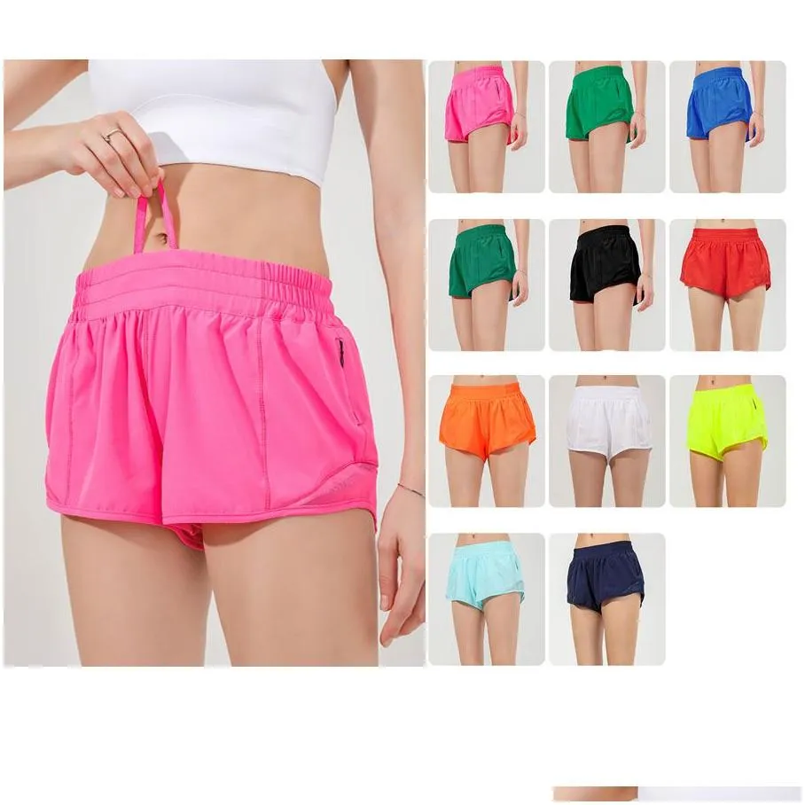 L-248 Hot Low Rise Shorts Breathable Quick-Dry Yoga Shorts Built-in Lined Sports Short Hidden Zipper Side Drop-in Pockets Running Sweatpants with Continuous