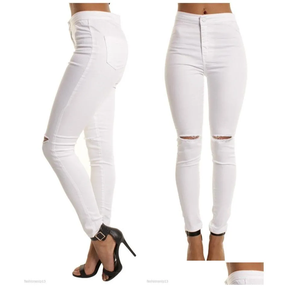 Women`S Jeans Fashion High Waist Woman Femme Stretch Black White Pencil Pants Denim With Pockets Skinny Ripped For Drop Delivery Appa Dhotb