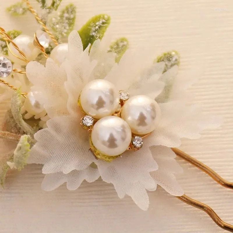 Hair Clips Hairpin Bride Headdress 3PCS Flower For Women Pearl Mesh U-shaoped Fashion Girls Wedding Accessories Jewelry