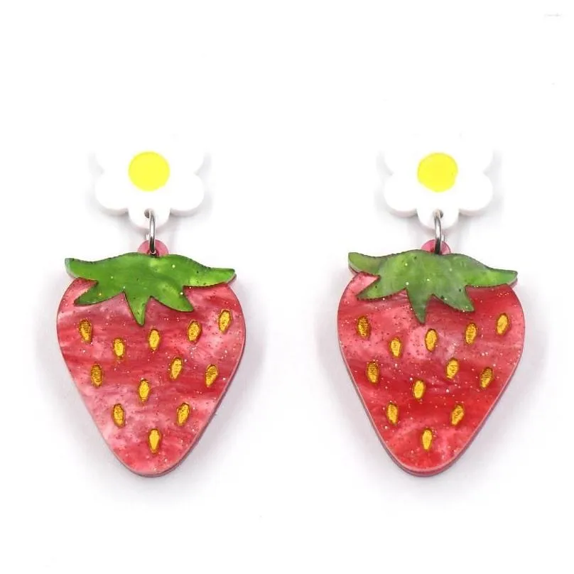 Dangle Earrings 1pair The Listing CN Drop Strawberry Hand Painting Design Cute Acrylic Jewelry For Women