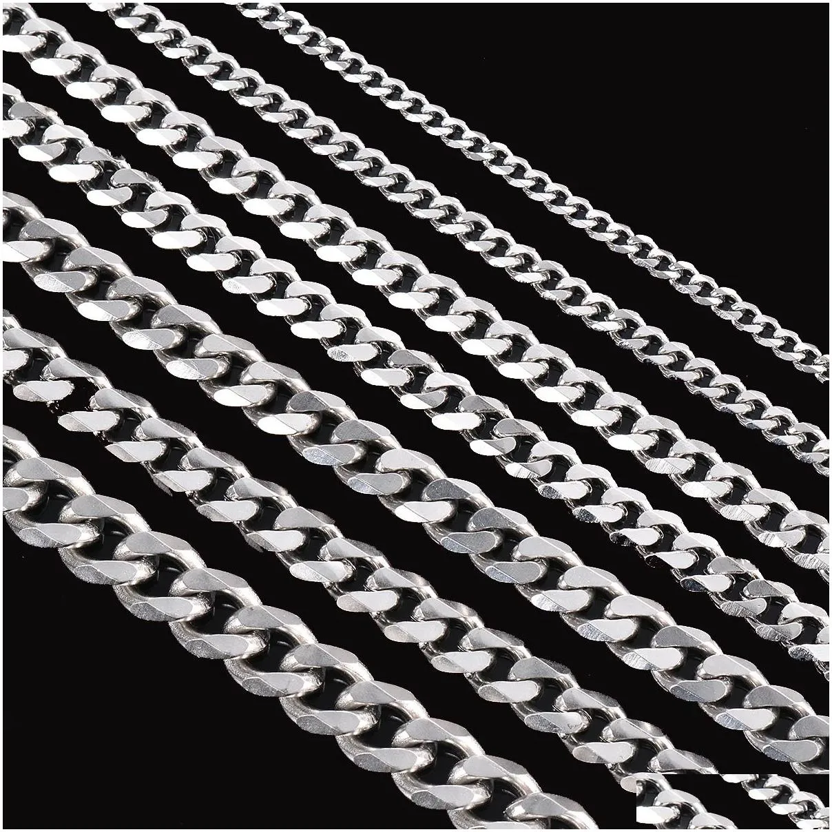 Chains 1 Piece Size 3.6Mm-9Mm Cuban Link Chain Mens Necklace Stainless Steel Bracelet Color Male Jewelry Drop Delivery Necklaces Penda Otfpv