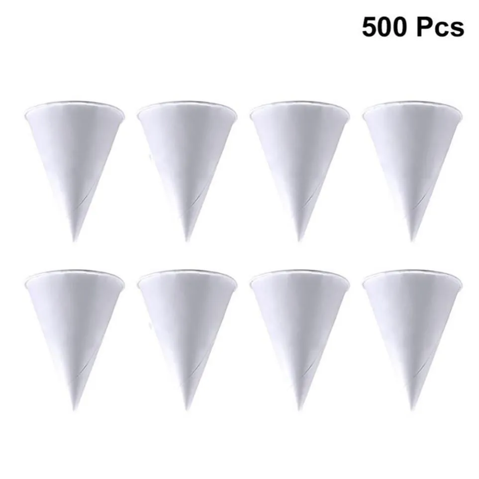 500pcs Disposable Cone Paper Cups White Ice Cream Container Eco-friendly Water Cup For Airport Street Stall Restaurant & Straws297B