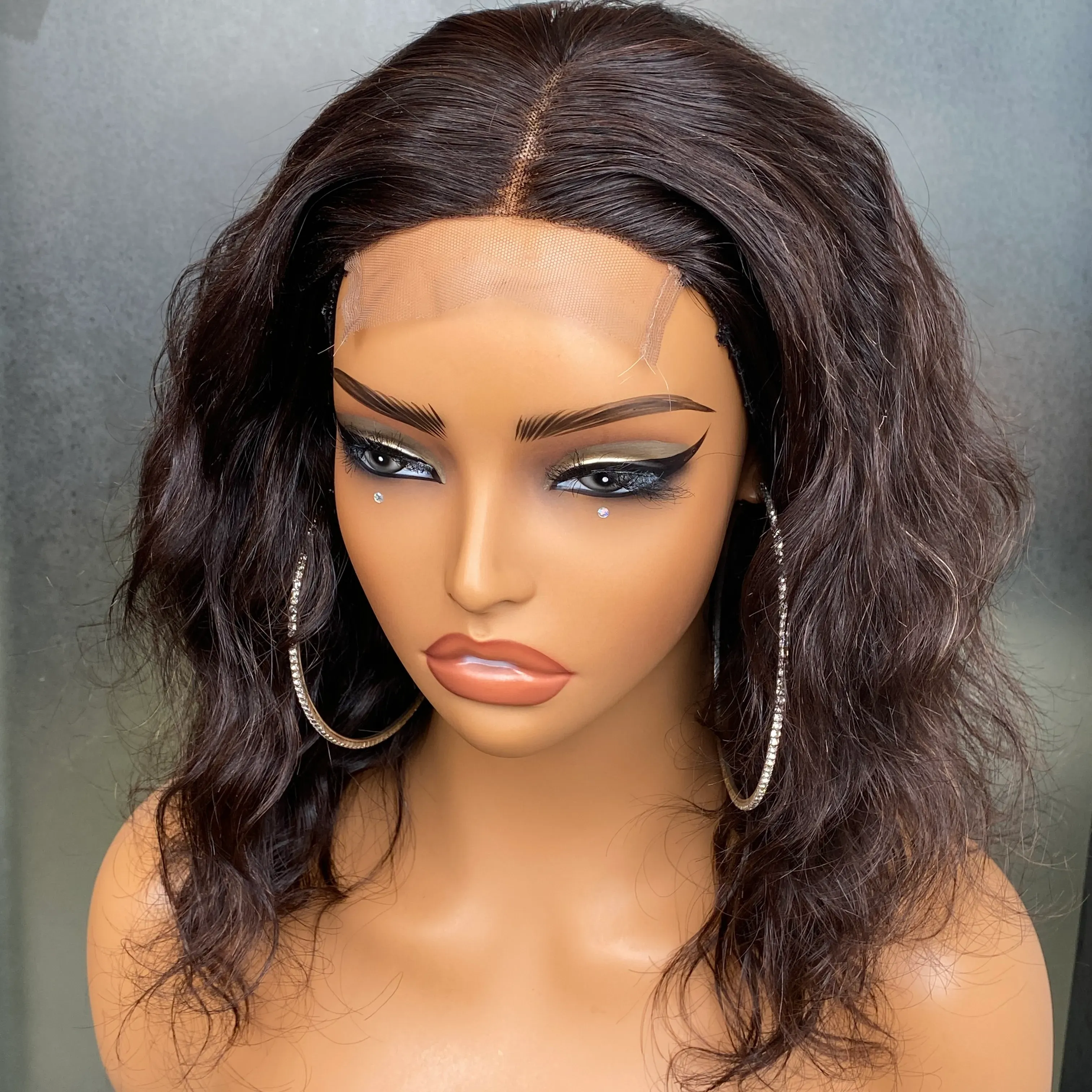 On Sale Malaysian Peruvian Brazilian Black Natural Wave 4x4 Brown Lace Closure Wig 100% Raw Virgin Remy Thick Human Hair